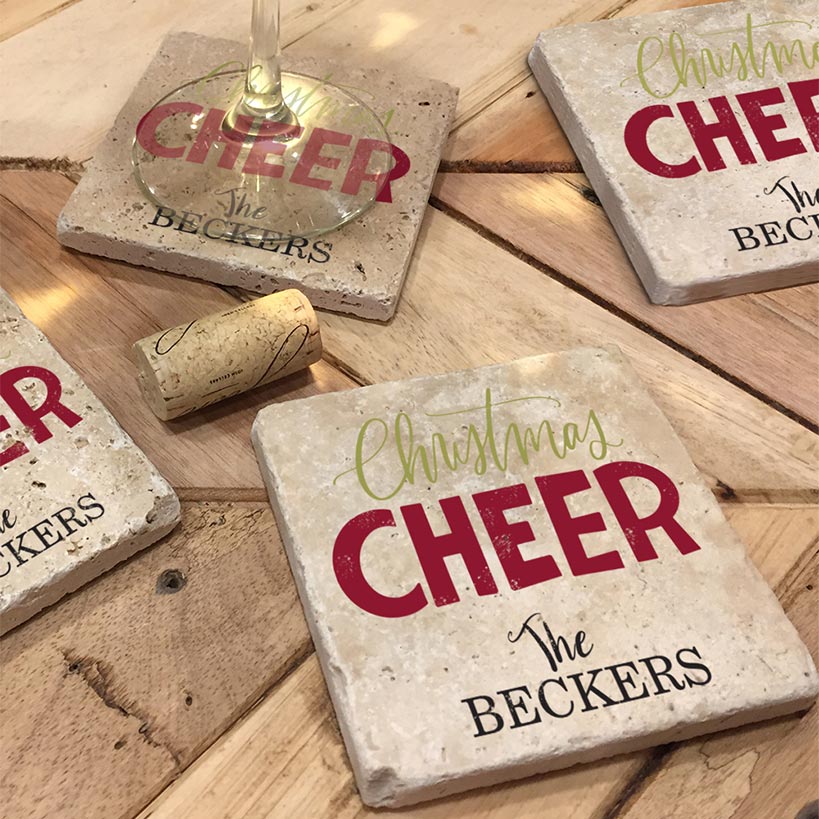 Personalized Christmas Travertine Coaster Set of 4 - Image 9