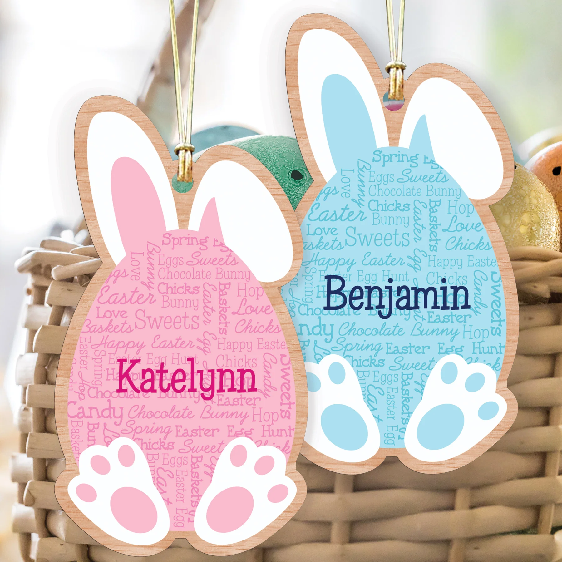 Personalized Easter Word Art Wooden Basket Tag