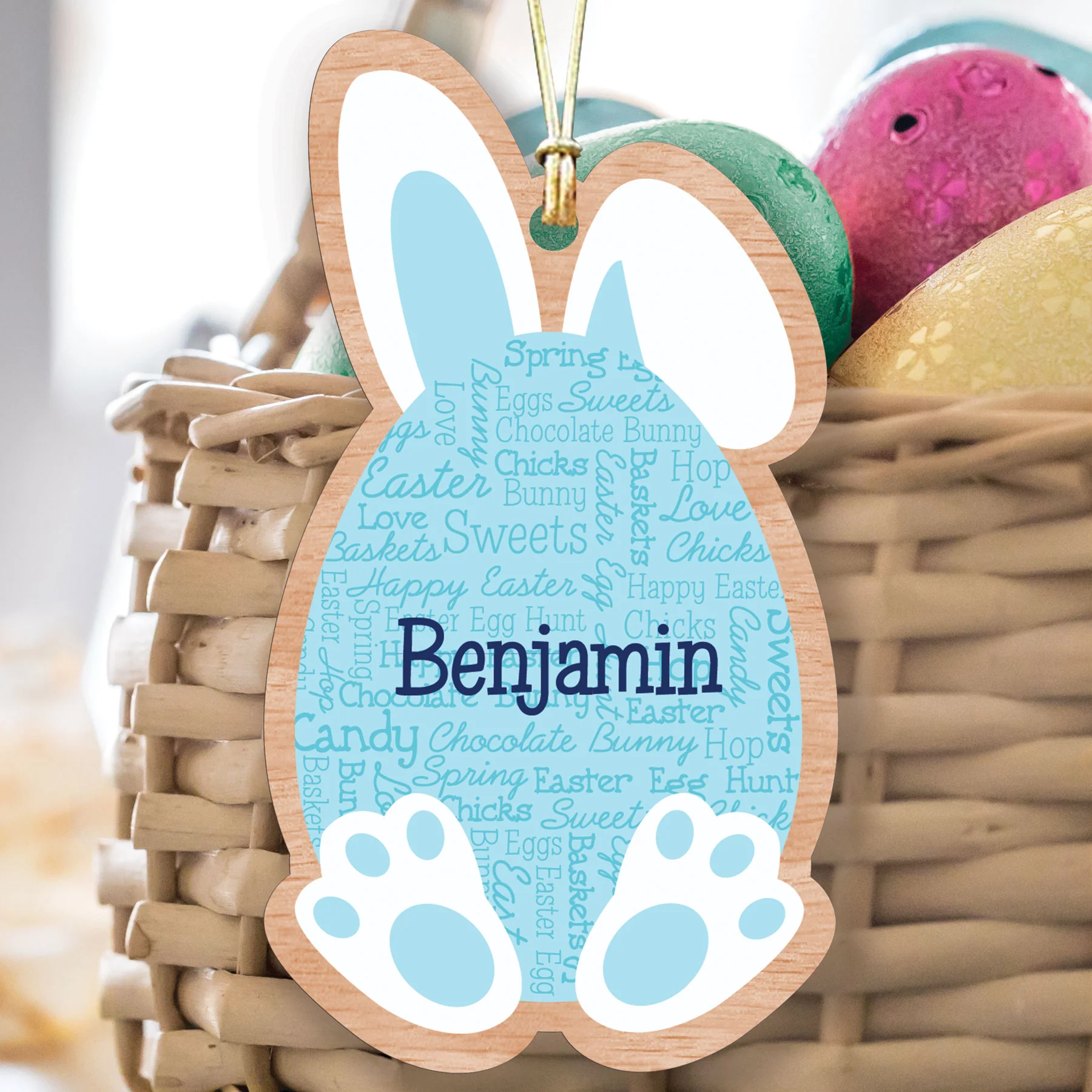 Personalized Easter Word Art Wooden Basket Tag - Image 3