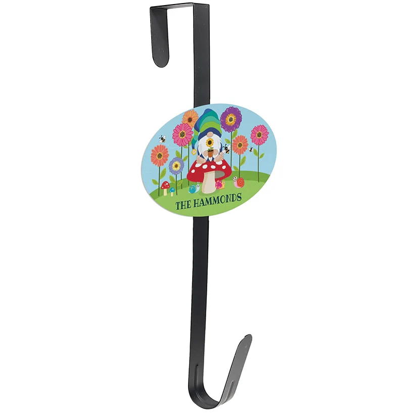 Personalized Floral Gnome Wreath Door Hanger or Oval Plaque - Image 5