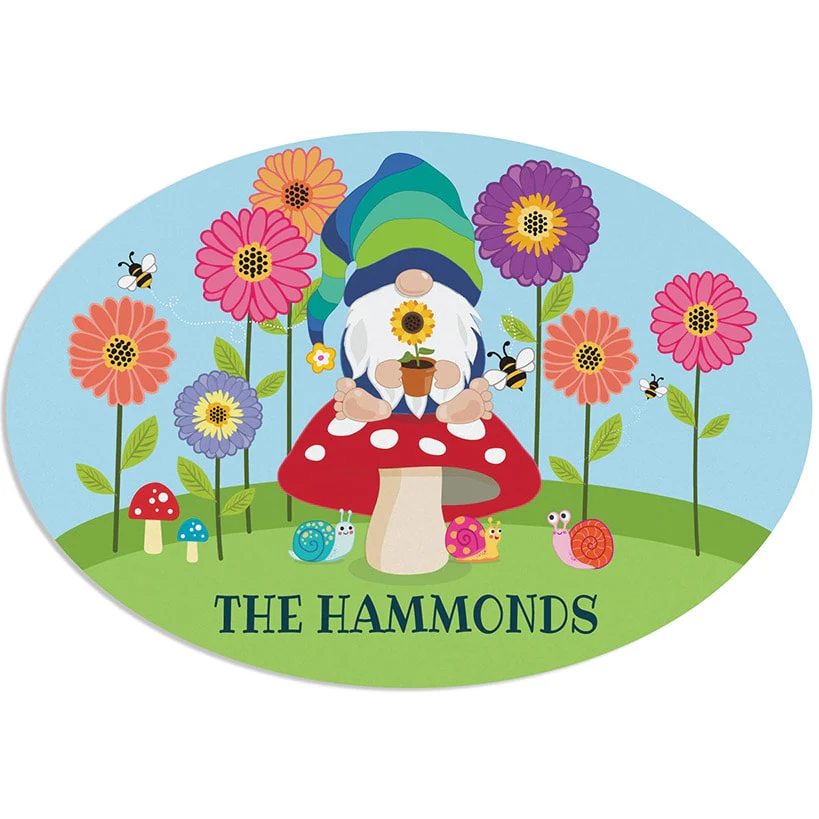 Personalized Floral Gnome Wreath Door Hanger or Oval Plaque - Image 6