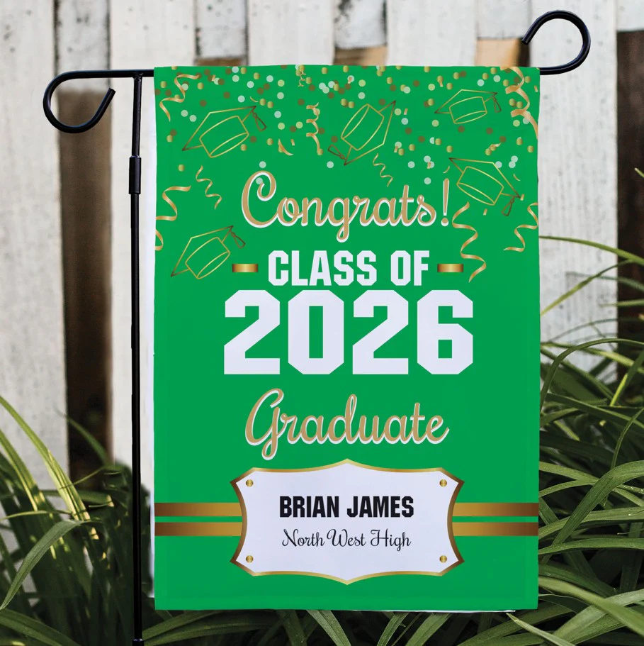 Personalized Gold Confetti Graduation Double-Sided Garden Flag - Image 3