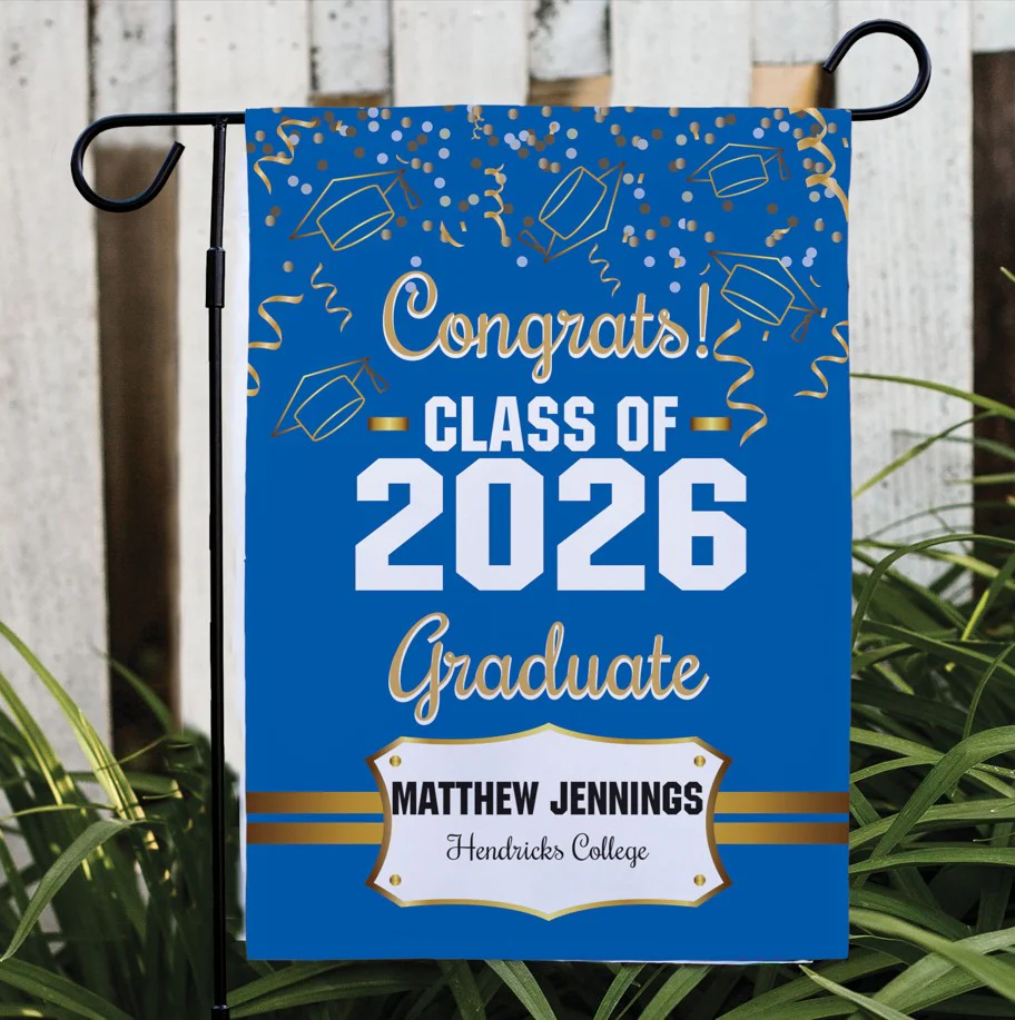 Personalized Gold Confetti Graduation Double-Sided Garden Flag - Image 4