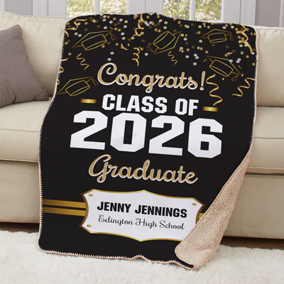 Personalized Gold Confetti Graduation Throw Blanket - Image 2
