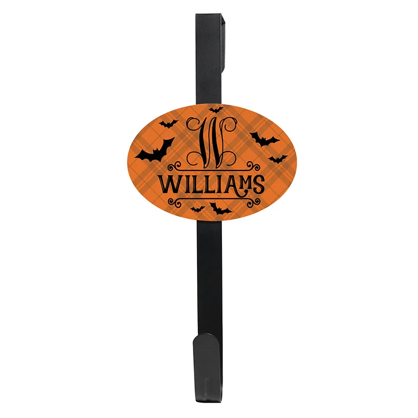 Personalized Halloween Bats Door Wreath Hanger or Oval Metal Plaque - Image 5