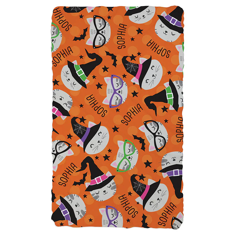 Personalized Halloween Cat Plush Blanket - Image 6