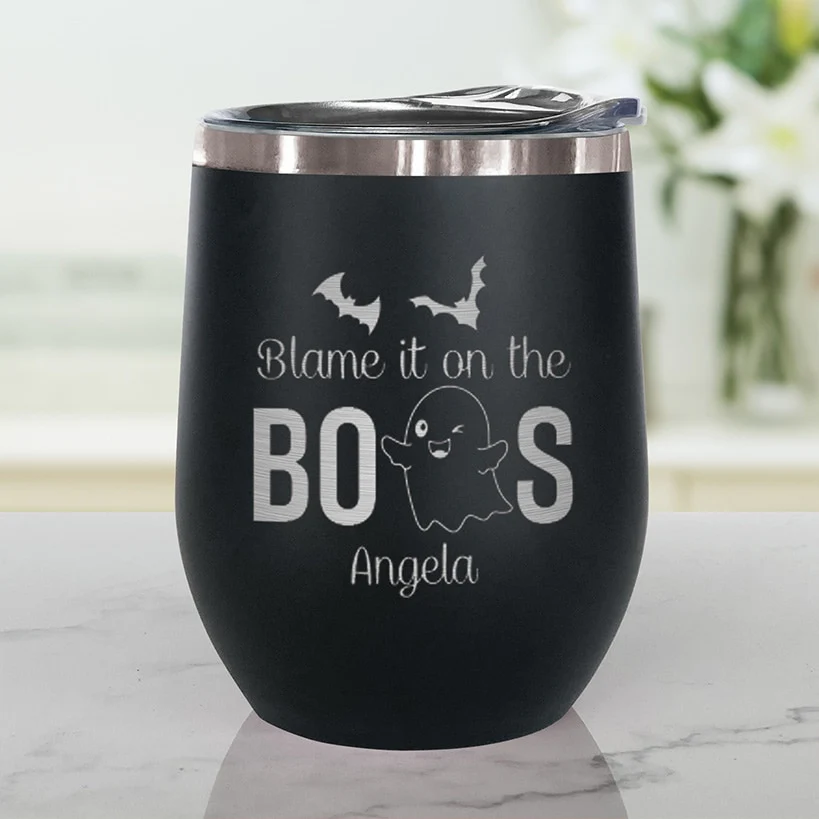 Personalized Halloween Here For The Boos Wine Glass