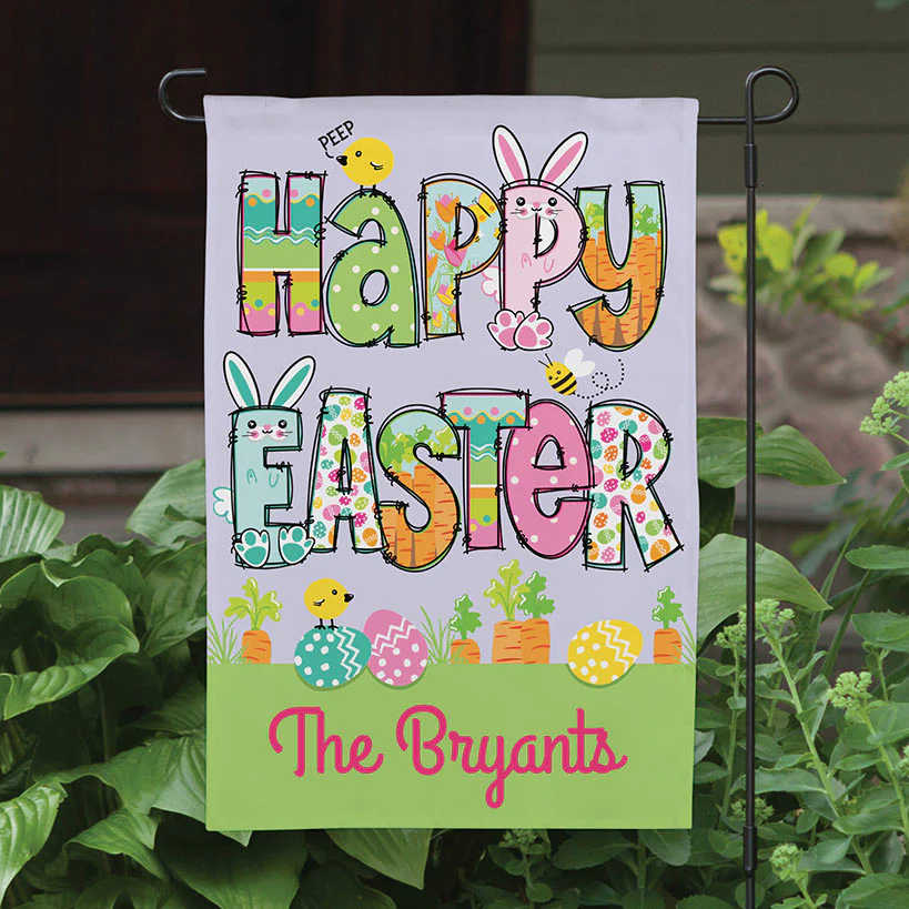 Personalized Happy Easter Cheerful Garden Flag - Image 2