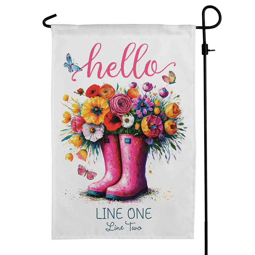 Personalized Hello Spring Floral Rain Boots Garden Flag - Image 2