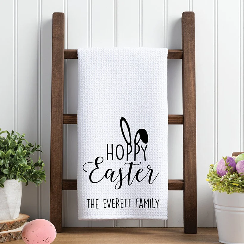Personalized Hoppy Easter Tea Towel - Image 2