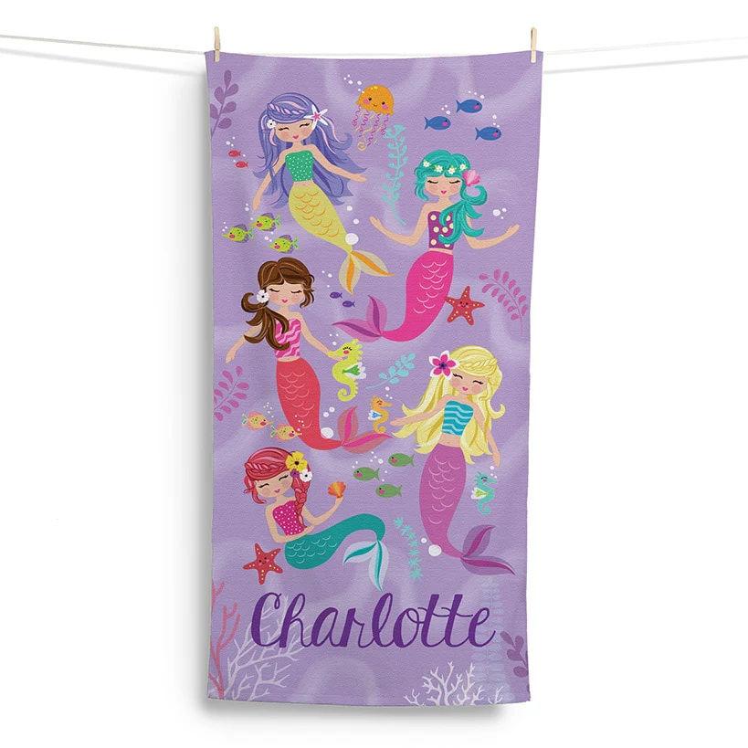 Personalized Mermaids Velour Beach Towel - Image 4