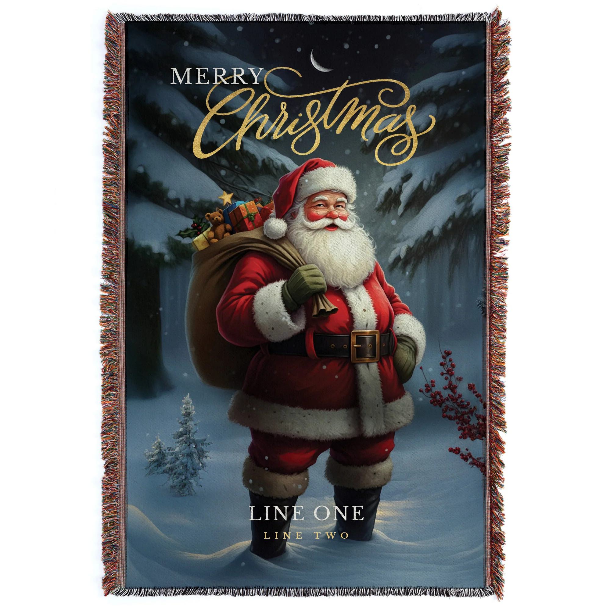 Personalized Merry Christmas Santa Fringe Throw Blanket - Image 3