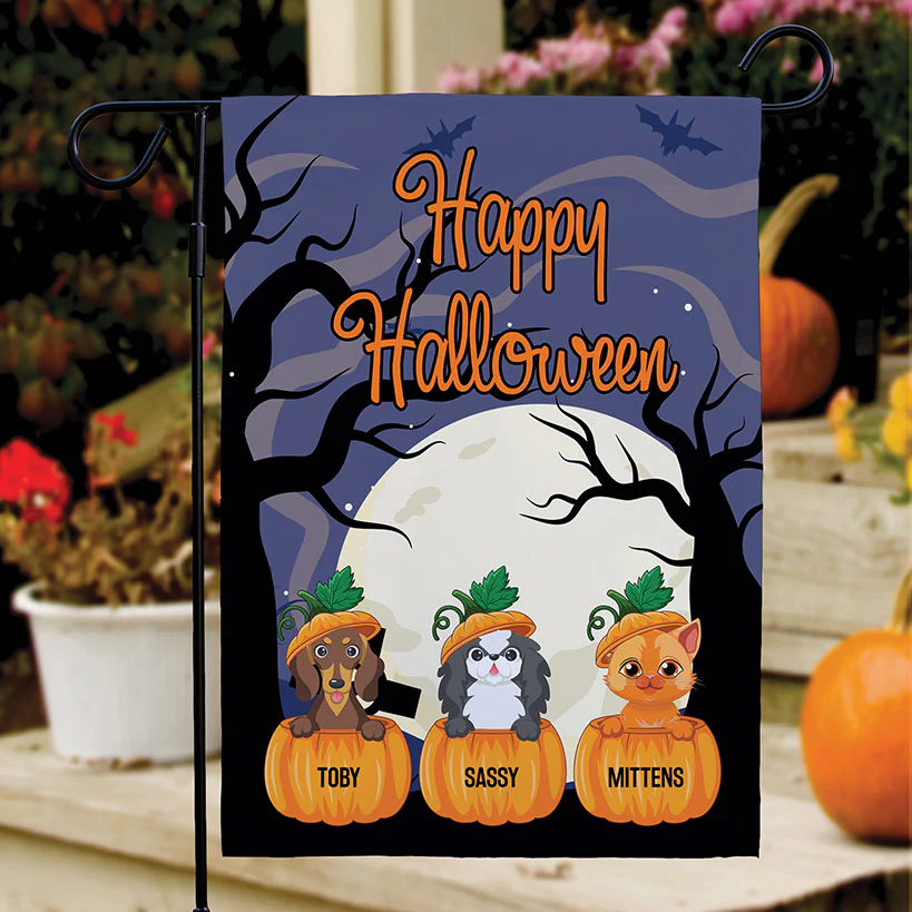 Personalized Pumpkin Pets Halloween Double-Sided Flag - Image 3