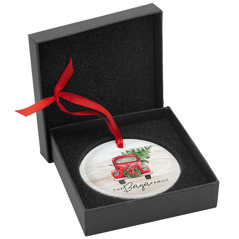 Personalized Red Truck Glass Ornament - Image 4