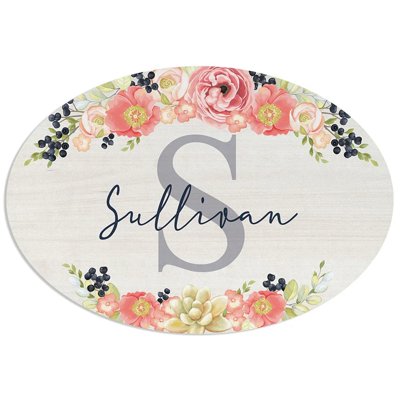 Personalized Spring Floral Name and Initial Wreath Hanger or Oval Plaque - Image 6