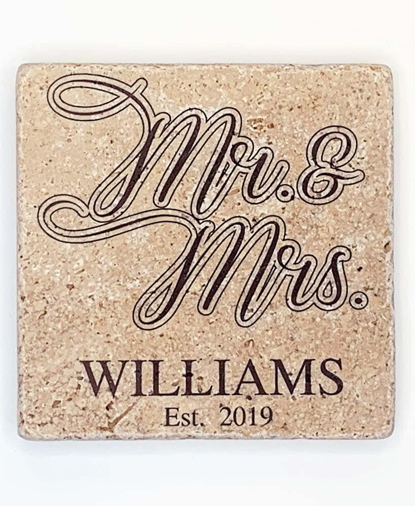 Personalized Wedding Travertine Stone Coaster Set of 4 - Image 4
