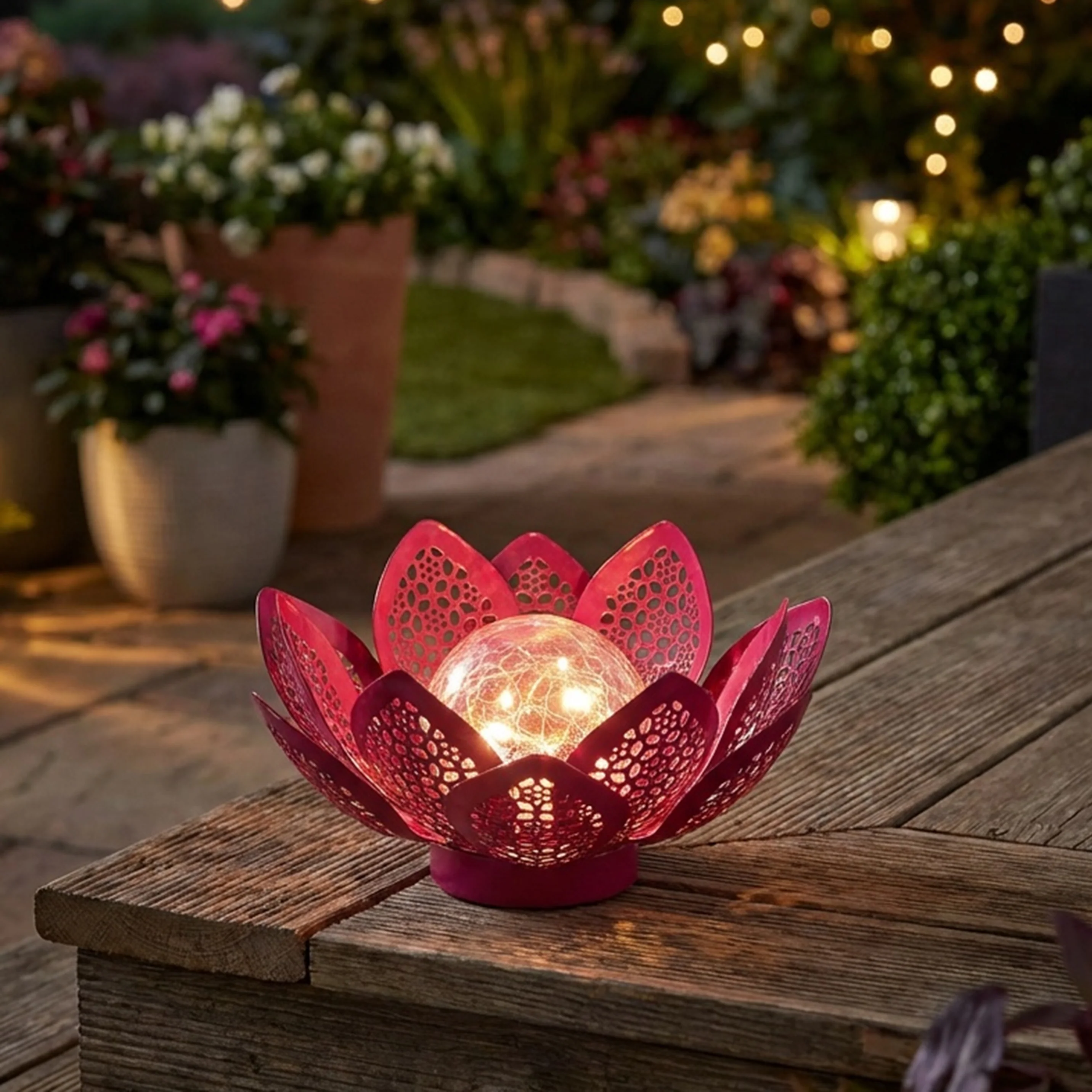 Pink Filigree Flower Solar Gazing Ball - Image 2