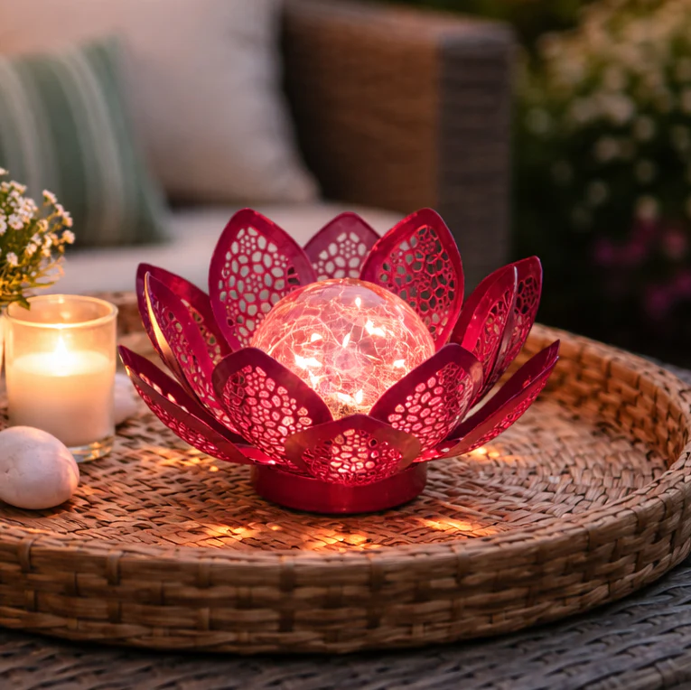 Pink Filigree Flower Solar Gazing Ball - Image 3