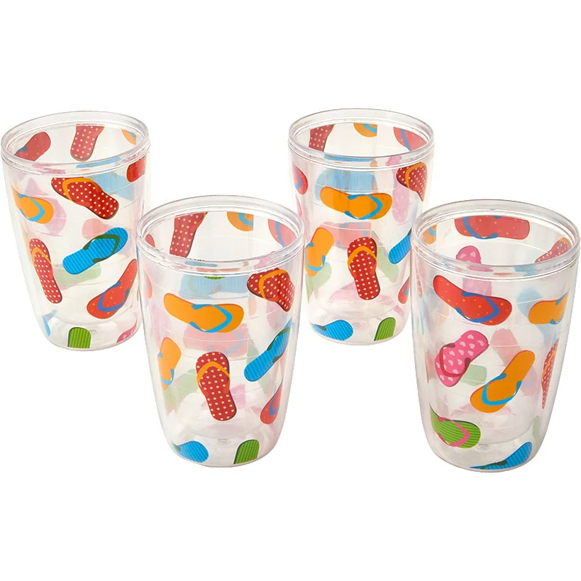Plastic 16oz Insulated Tumbler Set of 4 Flamingo or Flipflops - Image 4