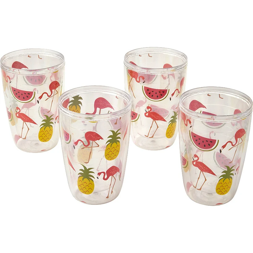 Plastic 16oz Insulated Tumbler Set of 4 Flamingo or Flipflops - Image 5