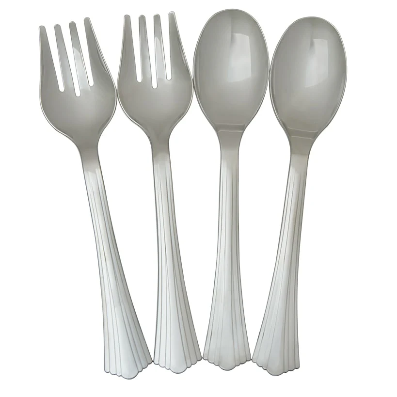 Plastic Disposable Silverware Set of 24 or Serving Utensils Set of 4 - Image 3