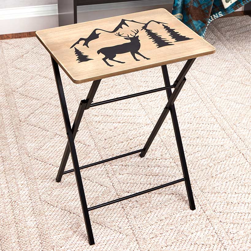Portable Wood Folding Tray Table with Lodge Design - Bear or Deer - Image 4
