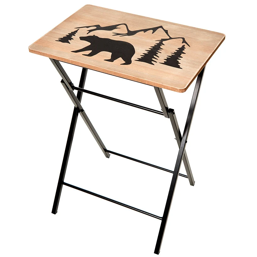 Portable Wood Folding Tray Table with Lodge Design - Bear or Deer - Image 5
