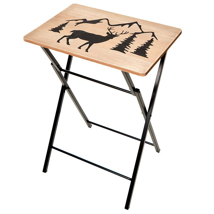Portable Wood Folding Tray Table with Lodge Design - Bear or Deer - Image 6