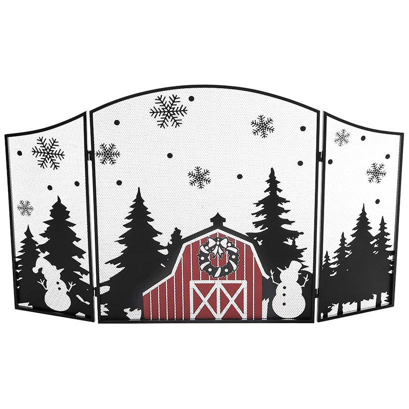 Red Barn Christmas Fireplace Screen - Image 2