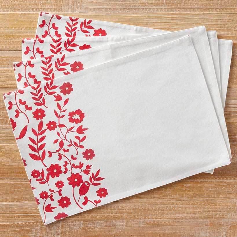 Red Floral Set of 4 Placemats or Runner - Image 2