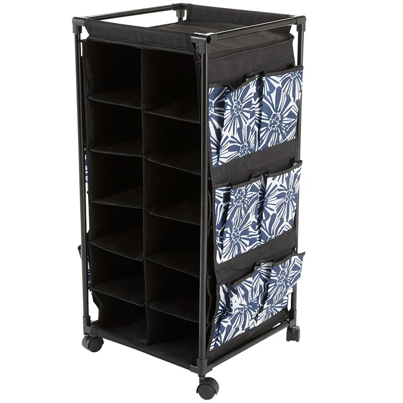 Rolling Shoe Storage with Fabric Cubbies - Springtime - Image 4