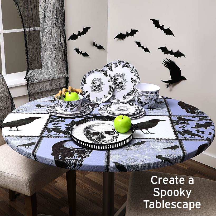 Round Custom Fitted Tablecloth with Flannel Backing Halloween - Image 4