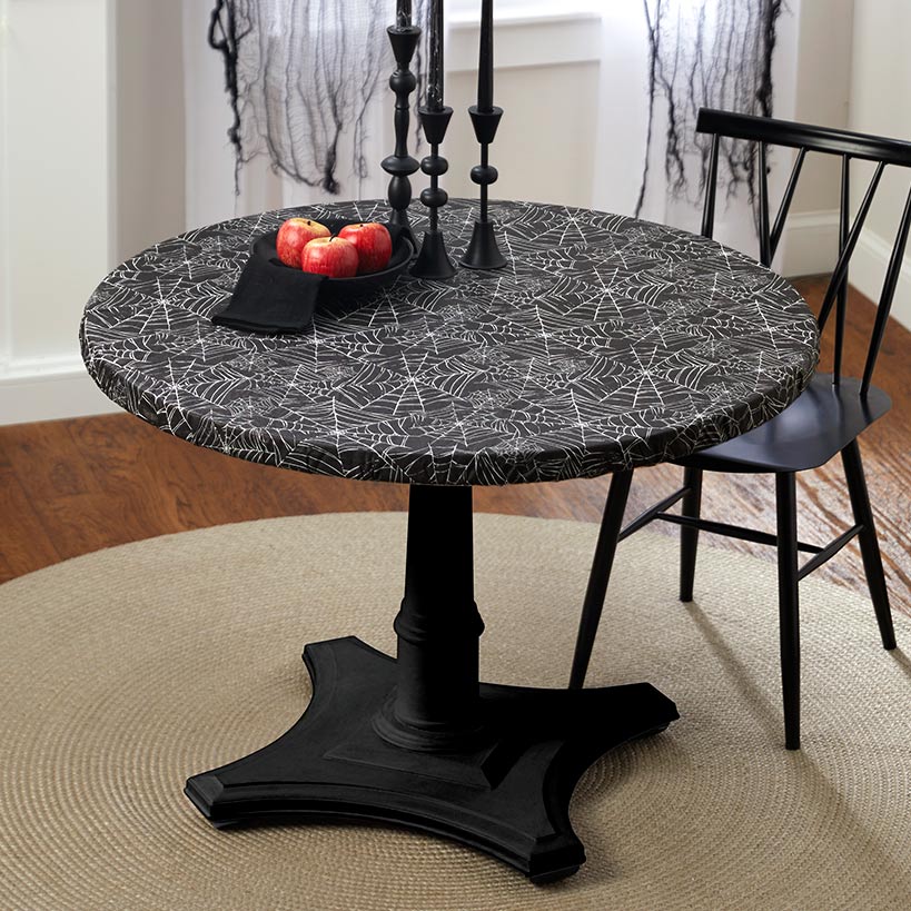 Round Custom Fitted Vinyl Tablecloth with Flannel Backing Halloween - Image 3