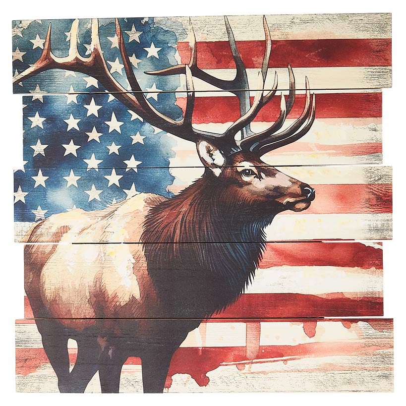 Rustic Plank Wall Art – Buck with American Flag Decor - Image 3