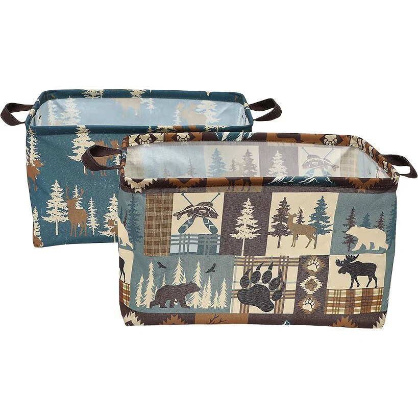 Rustic Printed Home Storage Decor Polyester Baskets Set of 2 - Image 2