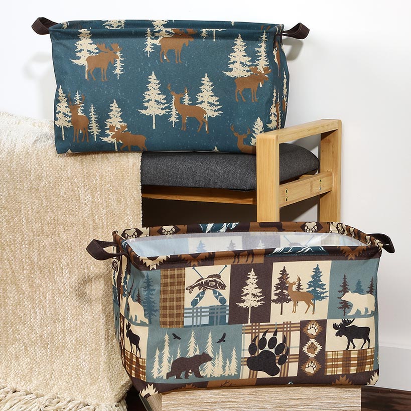 Rustic Printed Home Storage Decor Polyester Baskets Set of 2 - Image 4