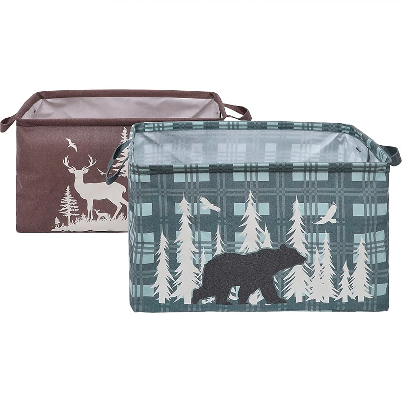 Rustic Printed Home Storage Decor Polyester Baskets Set of 2 - Image 5