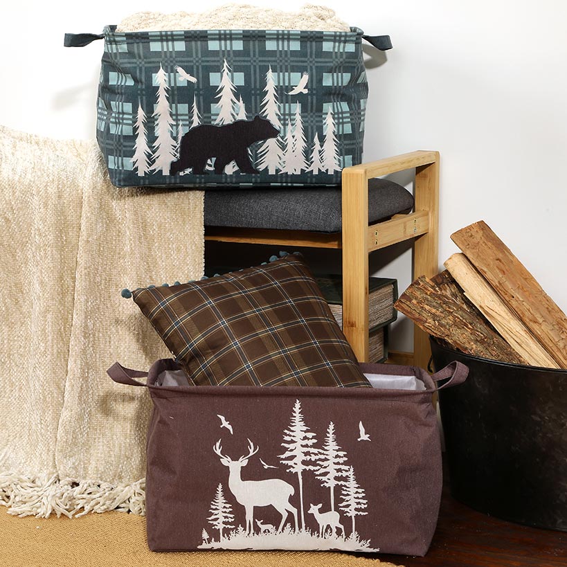 Rustic Printed Home Storage Decor Polyester Baskets Set of 2 - Image 6