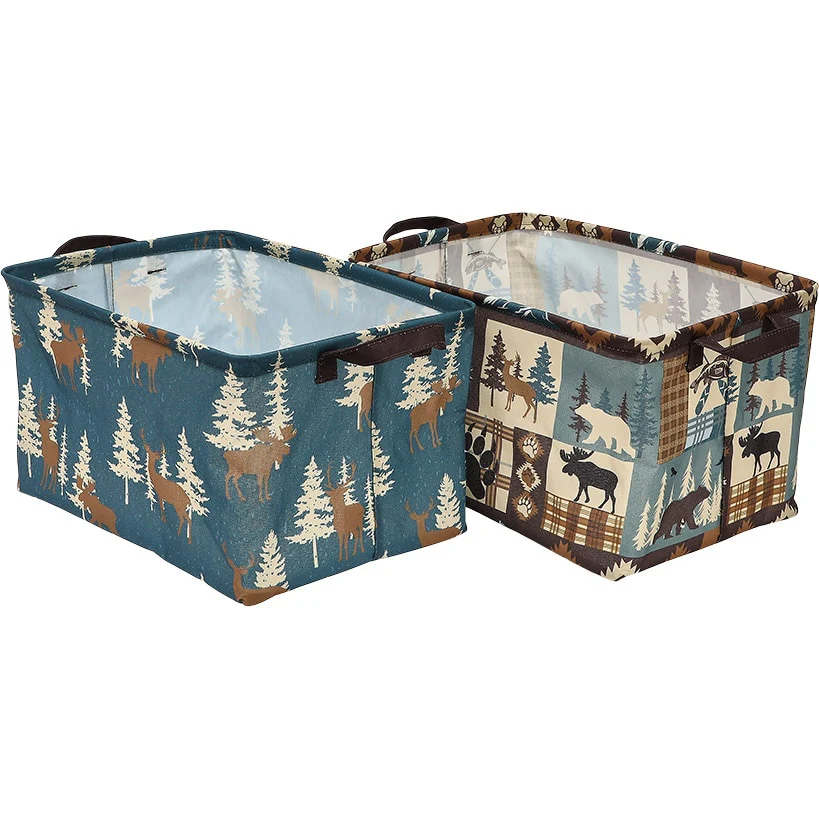 Rustic Printed Home Storage Decor Polyester Baskets Set of 2 - Image 7