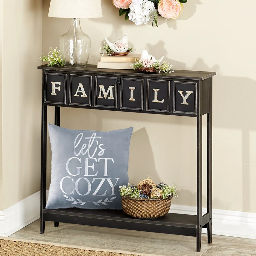 Rustic Wood Console Table with Galvanized Family Sentiment - Image 2
