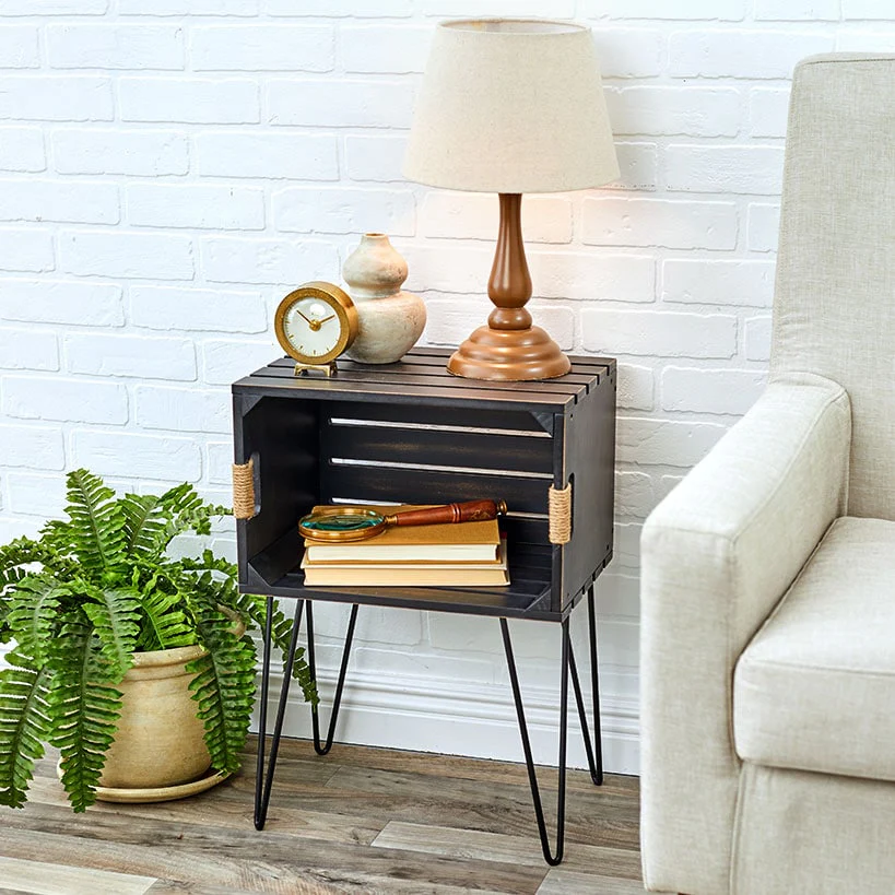 Rustic Wood-Like Crate End Table - Image 3