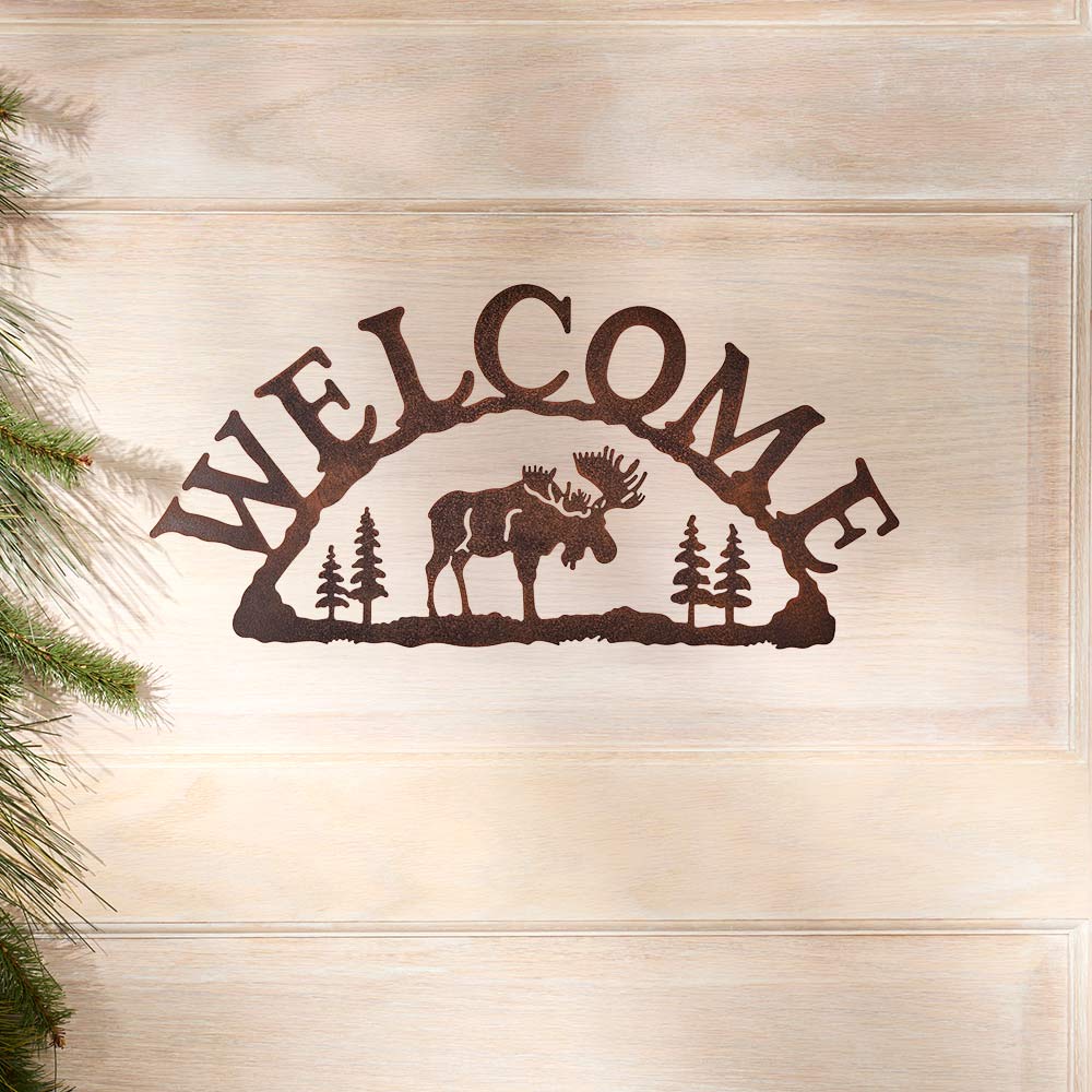 Rustic Woodland Moose Metal Welcome Sign - Image 2
