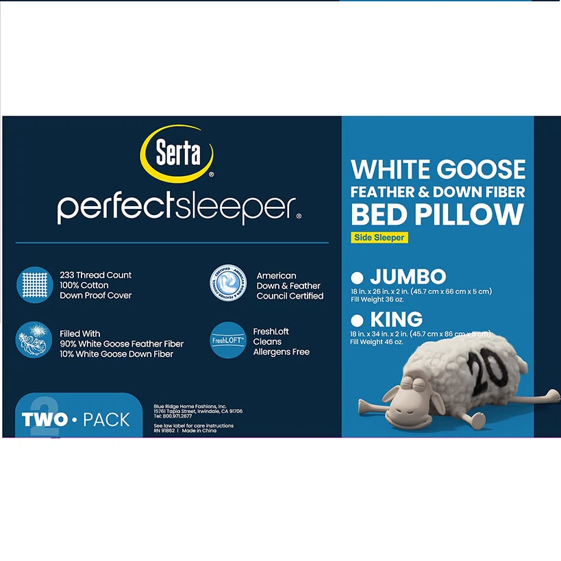 Serta White Goose Feather and Down Fiber Gusseted Pillow 2-Pk - Image 3