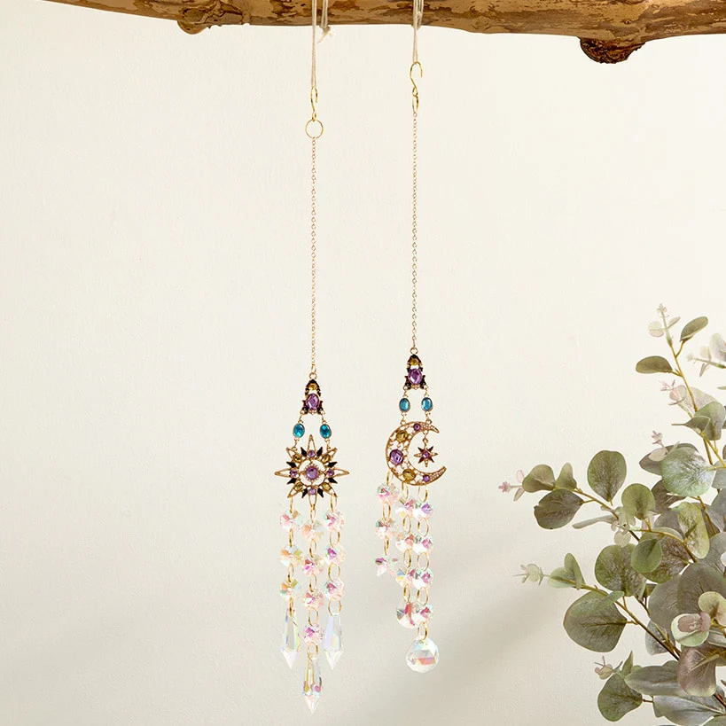 Set of 2 Glass Hanging Suncatchers - Decorative Art Glass Window Decor
