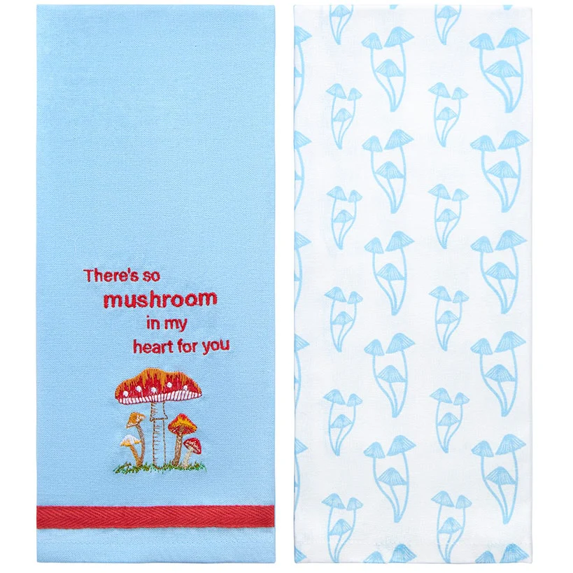 Set of 2 Spring Mushroom Embroidered Kitchen Towels - Image 2