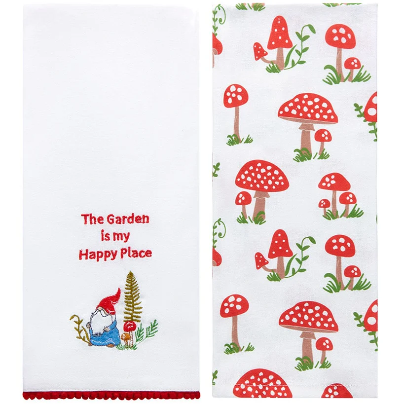 Set of 2 Spring Mushroom Embroidered Kitchen Towels - Image 4