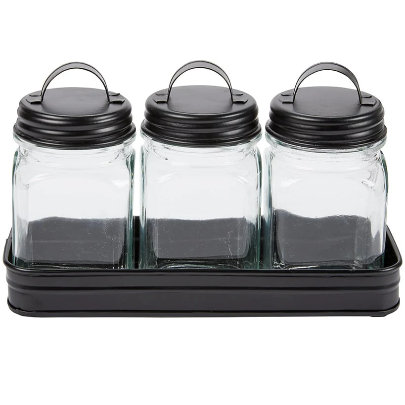 Set of 3 Glass Canisters in Galvanized Tray - Image 6