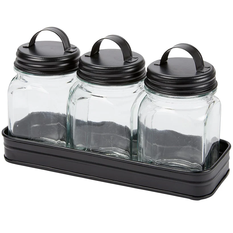 Set of 3 Glass Canisters in Galvanized Tray - Image 7