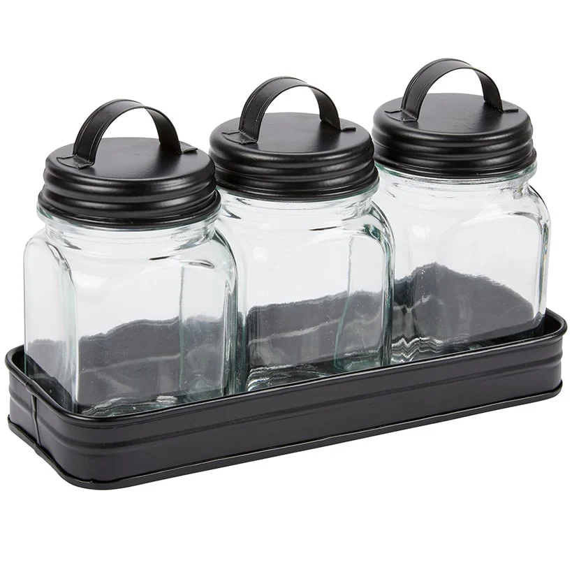 Set of 3 Glass Canisters in Galvanized Tray - Image 9