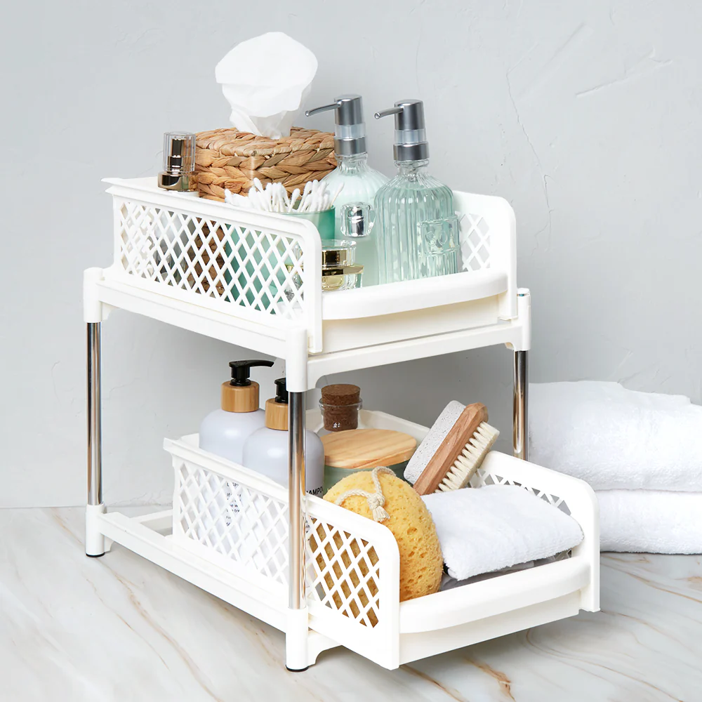 Sliding Storage Drawers Pull Out Plastic Cabinet Organizer 2 Tier - Image 2